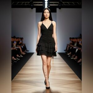 Black Ruffle V-Neck Slip Dress